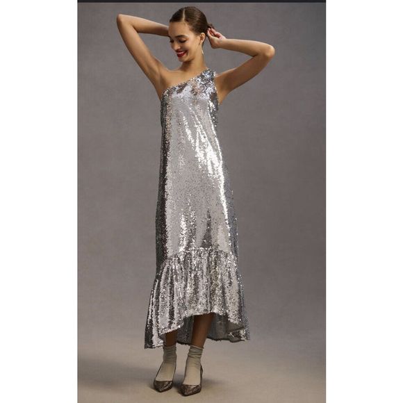 New Anthropologie Maeve One-Shoulder Sequin Dress Size Medium